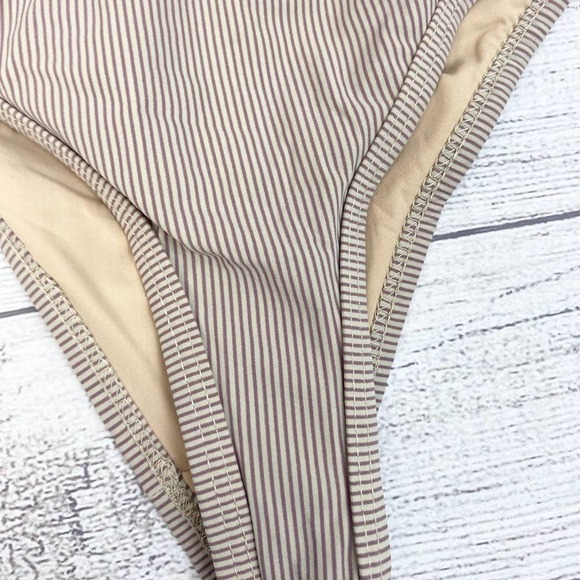NEW Sun Kitten Ladies Tan and Grey Stripe Polkadot Swim Bikini Bottom XS - Picture 3 of 7